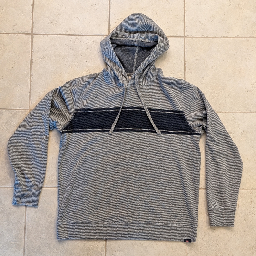 Faherty Legend Sweater Knit Gray Hoodie with Navy Stripe